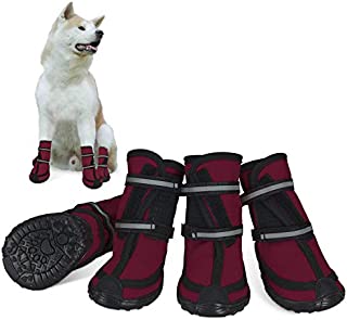 Dog Shoes for Large Dogs Winter Snow Dog Booties with Adjustable Straps Rugged Anti-Slip Sole Paw - Sports Running Hiking Pet Dog Boots Protectors Comfortable Fit for Medium Large Dog