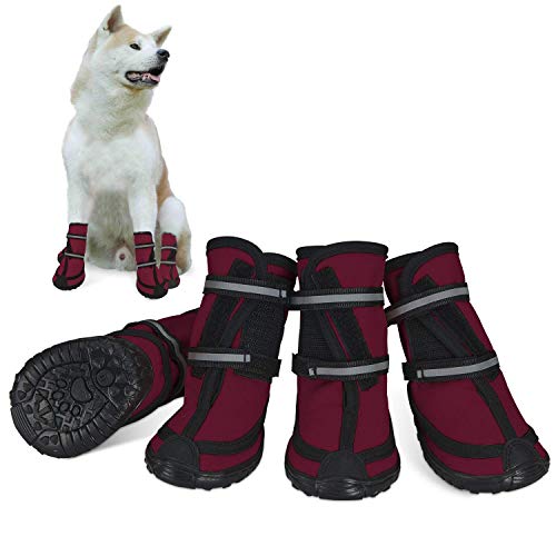 Dog Shoes for Large Dogs Winter Snow Dog Booties with Adjustable Straps Rugged Anti-Slip Sole Paw - Sports Running Hiking Pet Dog Boots Protectors Comfortable Fit for Medium Large Dog