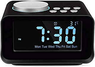 Keright Digital Alarm Clock Radio with Bluetooth Speaker, FM Radio, USB Charging, Snooze, AUX TF Card Play, Thermometer, Large Mirror LCD Dimmable Display for Bedside Bedroom Desktop Home Office