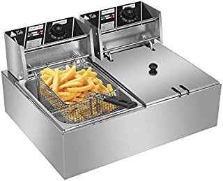 ColorJoy Commercial Deep Fryer with 2 Baskets12.7QT/12L 5000W Countertop Deep Fryer Electric Dual Tank Deep Fryer, Heavy Duty Stainless Steel Electric Deep Fryer