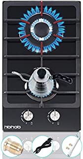 12 Inches Gas Stove High Gas Cooktop Gas Hob Stove Top 2 Burners Gas Range Double Burner Gas Stoves Kitchen Slope Edge Tempered Glass LPG/NG Dual Fuel Electric Stove Top Thermocouple Protection