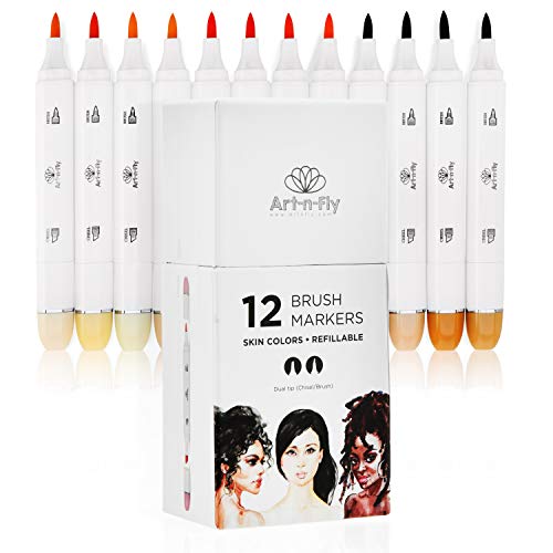 Professional Brush Tip Skin Tone Markers Set of 12 Flesh Colored Manga Markers for Drawing Sketching Illustration