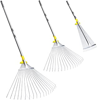 Jardineer 73 inch Adjustable Garden Rake Leaf, Collect Loose Debris Among Delicate Plants, Lawns and Yards, Expandable Head from 10 inch to 30 inch. Ideal Garden Rake Tools. 1 Year Warranty