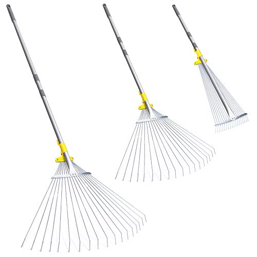 Jardineer 73 inch Adjustable Garden Rake Leaf, Collect Loose Debris Among Delicate Plants, Lawns and Yards, Expandable Head from 10 inch to 30 inch. Ideal Garden Rake Tools. 1 Year Warranty