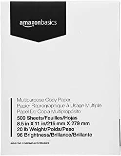 AmazonBasics Multipurpose Copy Printer Paper - 96 Bright White, 8.5 x 11 Inches, 1 Ream (500 Sheets)