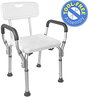 Vaunn Medical Tool-Free Assembly Spa Bathtub Shower Lift Chair, Portable Bath Seat, Adjustable Shower Bench, White Bathtub Lift Chair with Arms