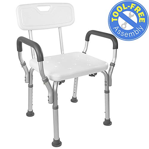 Vaunn Medical Tool-Free Assembly Spa Bathtub Shower Lift Chair, Portable Bath Seat, Adjustable Shower Bench, White Bathtub Lift Chair with Arms