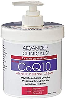 Advanced Clinicals CoQ10 Wrinkle Defense Cream with Peptides, Honeysuckle, and Green Tea. Anti-wrinkle cream moisturizes dry, aging skin for a more radiant look. For face, hands, and body. 16oz (16oz)