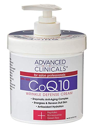 Advanced Clinicals CoQ10 Wrinkle Defense Cream with Peptides, Honeysuckle, and Green Tea. Anti-wrinkle cream moisturizes dry, aging skin for a more radiant look. For face, hands, and body. 16oz (16oz)