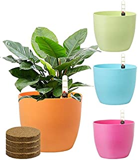 Sarosora 6'' Self Watering Planter Pots with Coco Soil for Home Garden Outdoor Indoor Office Modern Decorative Flower Pots for All House Plants Flowers Herbs Succulents (BlueOrangePinkGreen)