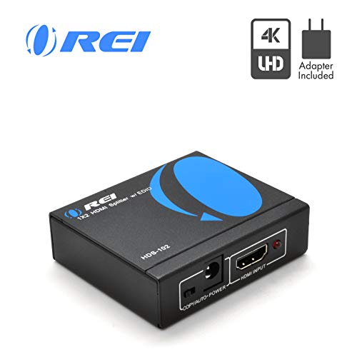 4K HDMI Splitter 1 in 2 Out by OREI - Ultra HD @ 30 Hz 1x2 Ver. 1.4 HDCP, Power HDMI Supports 3D Full HD 1080P for Xbox, PS4 PS3 Fire Stick Blu Ray Apple TV HDTV - Adapter Included