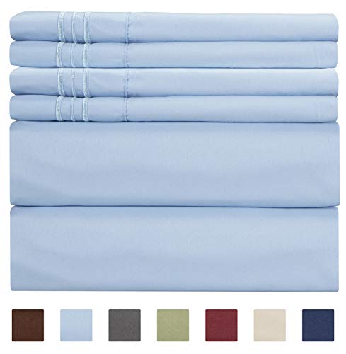 Queen Size Sheet Set - 6 Piece Set - Hotel Luxury Bed Sheets - Extra Soft - Deep Pockets - Easy Fit - Breathable & Cooling Sheets - Comfy - Light Blue Bed Sheets - Baby Blue - Queens Sheets - 6 PC