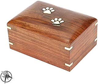 Pet Urn Stellar Merchants Wooden, Dogs and Cats, Brass Paws and Corner Inlays, Hand Crafted Burial Box, Cremation Ashes Urn, Rosewood Memorial Box (Large)