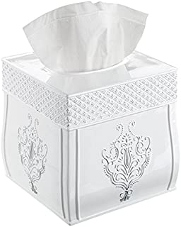 Creative Scents Square Tissue Box Cover  Decorative Tissue Holder is Finished in Beautiful Vintage White, Bathroom Accessories