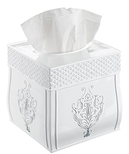 Creative Scents Square Tissue Box Cover  Decorative Tissue Holder is Finished in Beautiful Vintage White, Bathroom Accessories