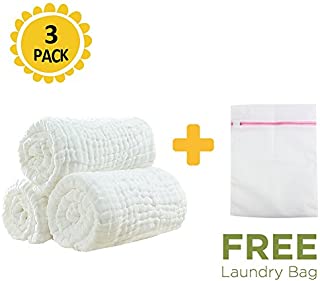 100% Medical Grade Cotton,Super Water Absorbent,Soft and Comfortable,Suitable for Baby's Delicate Skin,Cotton Gauze Warm Baby Bath Towels Also for Baby Blanket - 3 Pcs