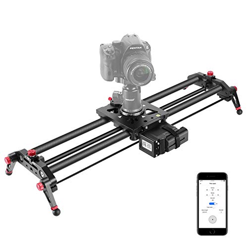 Neewer Camera Slider Motorized, 31.5-inch APP Control Carbon Fiber Track Dolly Rail with Mute Motor/Time Lapse Video Shot/Follow Focus Shot/120 Degree Panoramic Shot for DSLRs, Load up to 22 lbs