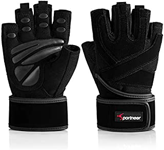 Sportneer Padded Weight Lifting Gloves, Gym Workout Gloves with Built-in Wrist Wraps, Exercise Gloves for Fitness Weightlifting Gym Lifts Cross Training Pull Ups Hanging Powerlifting for Men & Women