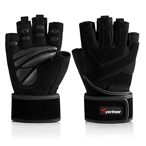 Sportneer Padded Weight Lifting Gloves, Gym Workout Gloves with Built-in Wrist Wraps, Exercise Gloves for Fitness Weightlifting Gym Lifts Cross Training Pull Ups Hanging Powerlifting for Men & Women