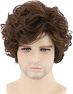 Topcosplay Brown Wigs for Men Short Curly Fluffy Cosplay Halloween Character Costume Wig Layered