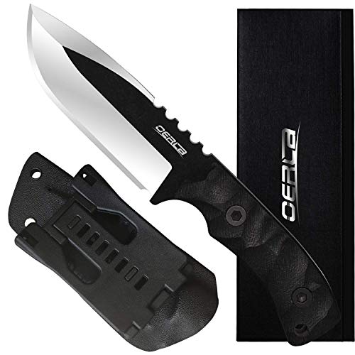 Oerla TAC DE-0014 Fixed Blade Outdoor Duty Knife 420HC Stonewashed Stainless Steel Field Knife Straight Camping Knife with G10 Handle Waist Clip EDC Kydex Sheath (Black)