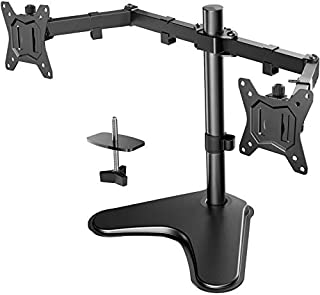 Dual Monitor Stand, Free Standing Height Adjustable Two Arm Monitor Mount for Two 13 to 32 inch Flat Curved LCD Screens with Swivel and Tilt, 17.6lbs per Arm by Huanuo