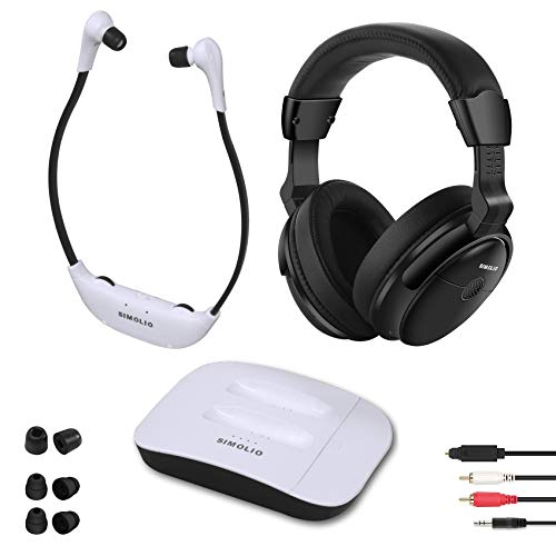 SIMOLIO Digital 2.4GHz Dual Wireless TV Headphones w/100ft Long-Distance, Hearing Protection Wireless Headphone for TV Watching, TV Hearing Assistance Device for Seniors and Hard of Hearing SM-8245