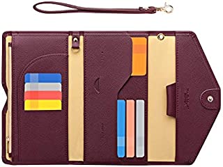 Zoppen Passport Holder Travel Wallet (Ver.5) for Women Rfid Blocking Multi-purpose Passport Cover Document Organizer Strap, Wine Red