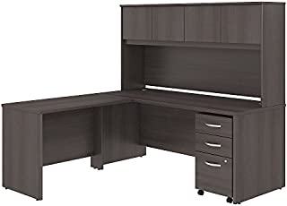 Studio C 72W x 30D L Shaped Desk with Hutch, Mobile File Cabinet and 42W Return in Storm Gray