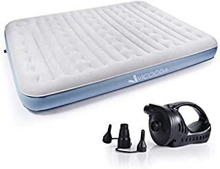 VICOODA Queen Air Mattress, Air Bed for Camping and Home Use, No Leak, Inflatable Queen Airbed Blow up Guest Bed Camping Tent Mattress Pillow Rest Raised Airbed w/Built-in Electric Pump, 9 Inch