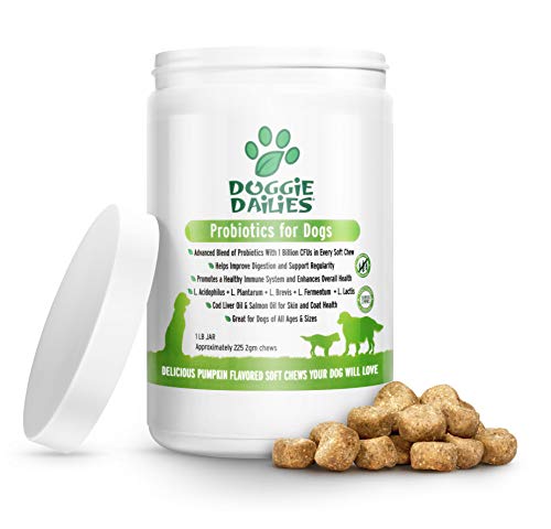 Doggie Dailies Probiotics for Dogs, 225 Soft Chews, Advanced Dog Probiotics with Prebiotics, Promotes Digestive Health, Supports Immune System and Overall Health (Pumpkin)