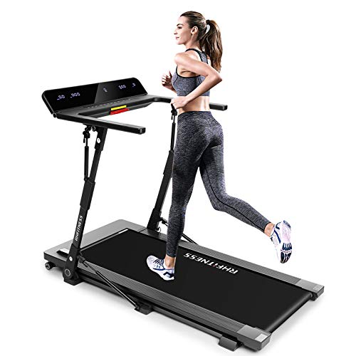 Foldable Treadmill Folding Treadmills for Small Spaces Portable Under Desk Small Manual Treadmills for Home 300 Lbs Weight Capacity Installation Free with Bluetooth Speaker Led Display