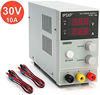 Variable DC Power Supply, IPSXP KPS1203D Adjustable Switching Regulated Power Supply Digital, 0-30 V 0-10 A with Alligator Leads US Power Cord