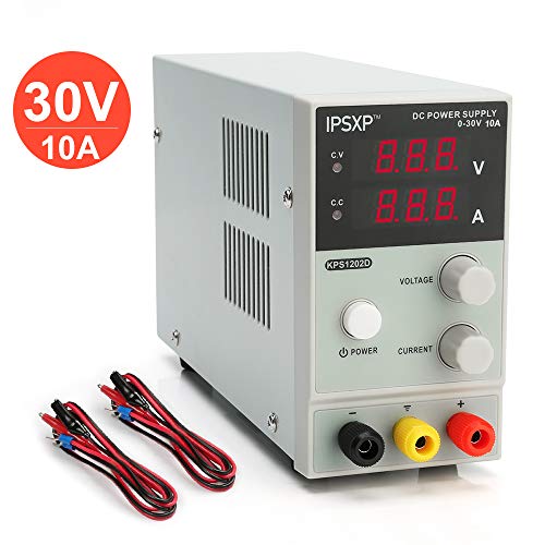 Variable DC Power Supply, IPSXP KPS1203D Adjustable Switching Regulated Power Supply Digital, 0-30 V 0-10 A with Alligator Leads US Power Cord