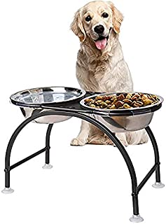 AISHN Elevated Dog Bowls Iron Stand Raised Pet Dog Feeder, 2 Removable Reusable Dog Bowls Stainless Steel Food and Water with Stand for Dogs (L(for Large Dog))