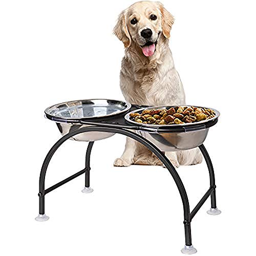 AISHN Elevated Dog Bowls Iron Stand Raised Pet Dog Feeder, 2 Removable Reusable Dog Bowls Stainless Steel Food and Water with Stand for Dogs (L(for Large Dog))