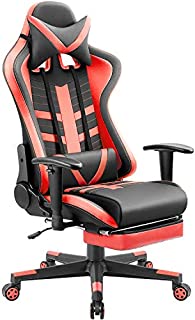 Homall Ergonomic High-Back Racing Pu Leather Bucket Seat Computer Swivel Office Headrest and Lumbar Support with Footrest, Black/Red