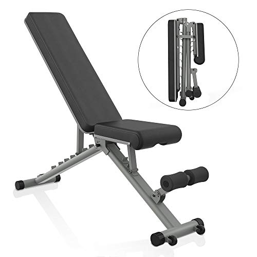 BARWING Adjustable Weight Bench- Folding Full Body Workout Bench with Dragon Flag, 8+4+2 Positions Multi-Purpose Incline/Flat/Decline Bench for Home Gym Strength Training (Gray)