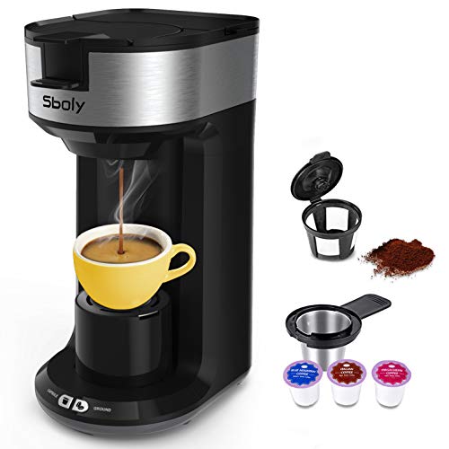 Updated Ground Coffee and Pod Coffee Maker Single Cup with Fast Brew Technology, Small Coffee Maker for K Cup, Single Serve Coffee Machine with Auto Shut-off And Self Cleaning