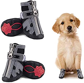 Dog Shoes for Small Dogs Winter Snow Dog Booties Open with Zips and Rugged Anti-Slip Sole Paw - Reflective Running Hiking Pet Dog Boots - Protectors Comfortable Suitable for Medium Dogs