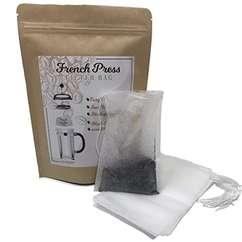 Disposable Coffee Filter Bag - 60 Count - Easy Clean Up Saves Water for your French Press, Cold Brew Coffee, Hops and Hot or Cold Tea or Brewing