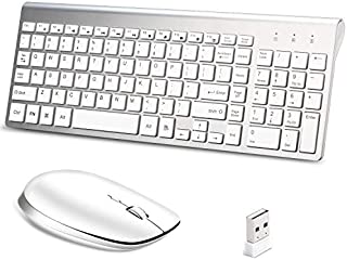 Wireless Keyboard and Mouse Combo,Lucloud 2.4GHz Ultra-Thin Portable Keyboard and Silent Mouse for PC Desktop Computer Laptop Mac Tablet (Comfortable Mouse, Sliver+White)