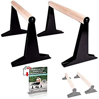 PULLUP & DIP Wooden Parallettes, Low or Medium Gymnastic Bars Handstand Bars with Ergonomical Wooden Handle, Parallette Bars for Calisthenics (Medium (Height 12 in))