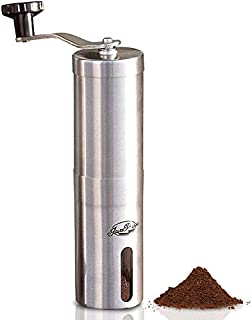 JavaPresse Manual Coffee Grinder with Adjustable Setting - Conical Burr Mill & Brushed Stainless Steel Whole Bean Burr Coffee Grinder for Aeropress, Drip Coffee, Espresso, French Press, Turkish Brew