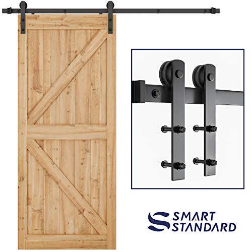 SMARTSTANDARD 6.6ft Heavy Duty Sturdy Sliding Barn Door Hardware Kit -Smoothly and Quietly -Easy to install -Includes Step-By-Step Installation Instruction Fit 36