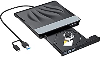 VersionTECH. External CD DVD Drive USB 3.0 Type-C Portable Superdrive Burner Player Writer CD DVD +/- RW, Compatible with Windows 10 8 7 XP Vista Mac OS System for Mac Pro Air iMac Laptop