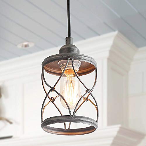 LALUZ Industrial Mini Pendant Lighting for Farmhouse Kitchen Island Foyer Hanging Fixture, 4.75 Inches, Silver Brushed