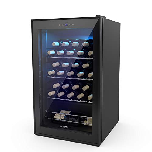 KUPPET 35 Bottles Compressor Freestanding Wine Cooler/Chiller-Red/White Wine, Beer and Champagne Wine Cellar-Digital Temperature Display-Double-layer Glass Door-Quiet Operation