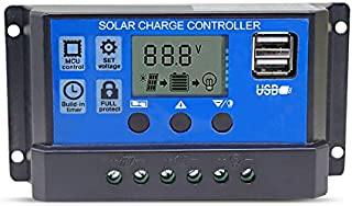 20A Solar Charge Controller Solar Panel Battery Intelligent Regulator with Dual USB Port 12V/24V PWM Auto Paremeter Adjustable LCD Display