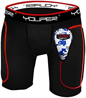 Youper Boys Youth Padded Sliding Shorts with Soft Protective Athletic Cup for Baseball, Football, Lacrosse, Field Hockey, MMA (Black, Large)